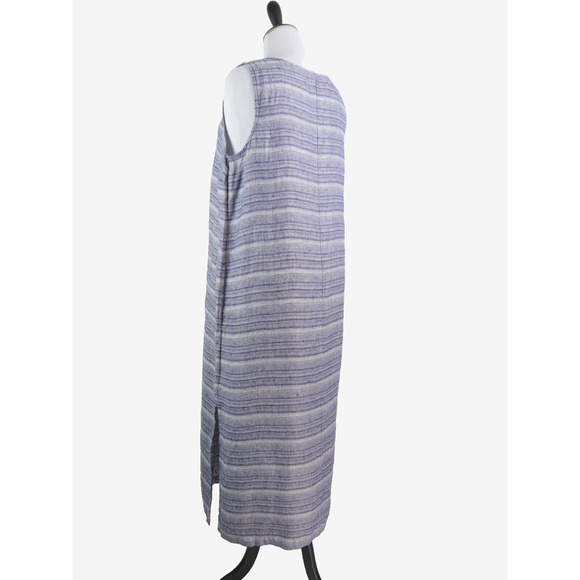 Pure J Jill Size L Woven Stripe Linen Maxi Dress Keyhole Neck Blue - Picture 3 of 10